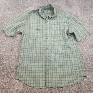 Duluth Trading Co. Mens Size Medium Green Plaid Button Up Short Sleeve Shirt